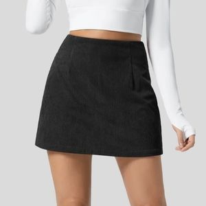 Halara High Waisted Invisible Zipper 2-in-1 A Line Mini Corduroy Casual Skirt